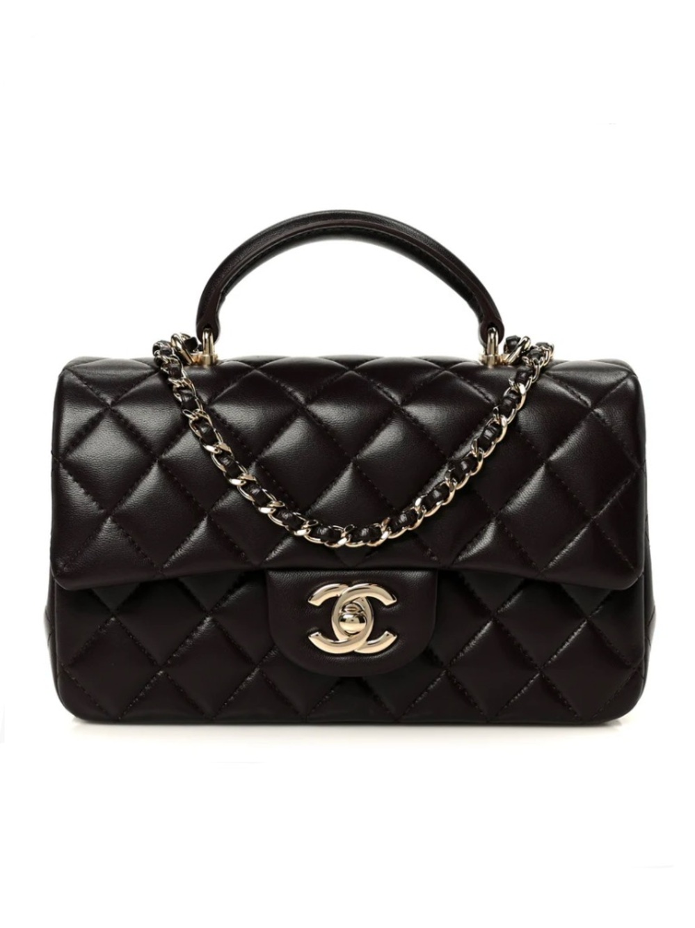 Chanel Classic Mini Rectangular Top Handle Quilted Lambskin Gold tone hardware
